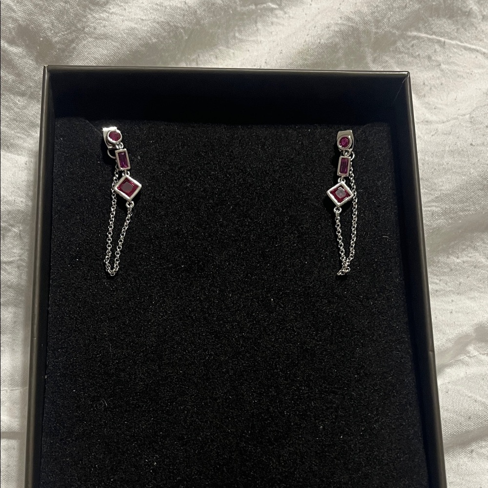 Silver Drop Earrings with Chain Accents